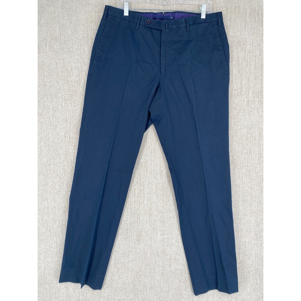 Incotex Classic Fit Pattern B Chinos Men 36x33 Blue Cotton Flat Front Trouser